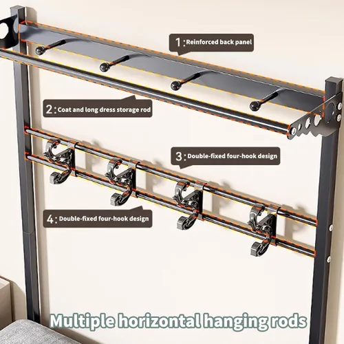 Vista 4 de Hall Tree with Bench and Shoe Storage, 4 in 1 Coat Rack with Shoe Bench with Hooks, Freestanding Entrance Storage Cabinet for Hallway for Hallway