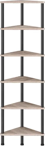 Vista 14 de HOOBRO Estante esquinero, estantería industrial de esquina de pared de 5 niveles con marco de metal, estante de exhibición de plantas, estantería