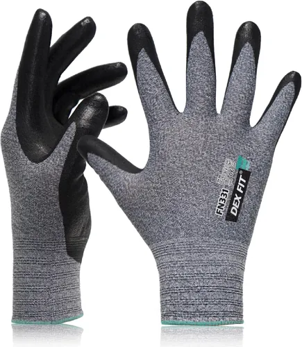 Vista 9 de DEX FIT Premium Black Work Gloves FN331, 3D Comfort Fit, Power Grip, Touchscreen, Nitrile Coated