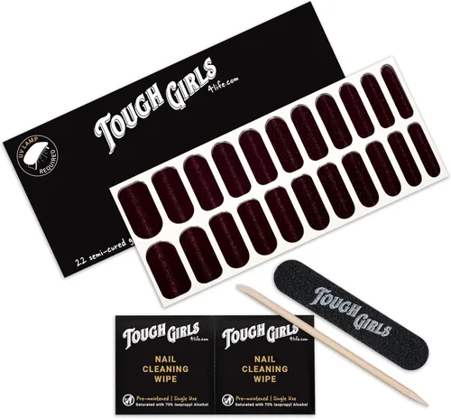 Vista 10 de TOUGH GIRLS 22 tiras de esmalte de uñas de gel semicuradas prémium con accesorios de aplicación (borgoña)