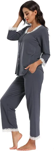 Vista 3 de IZZY TOBY - Pijama de forro polar cálido para mujer, conjunto de pijama de manga larga de invierno para mujer