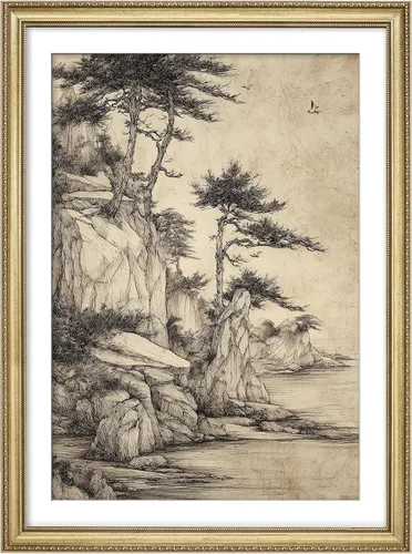 Vista 133 de MUDECOR Lienzo enmarcado prémium para pared, pinos nevados en bosque de invierno, ilustraciones modernas, arte contemporáneo, escénico, divertido