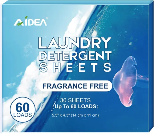 Vista 13 de AIDEA Hojas de detergente para ropa, sin perfume (160 cargas), 80 hojas, jabón de lavandería, detergente para lavadora, hoja de detergente libre