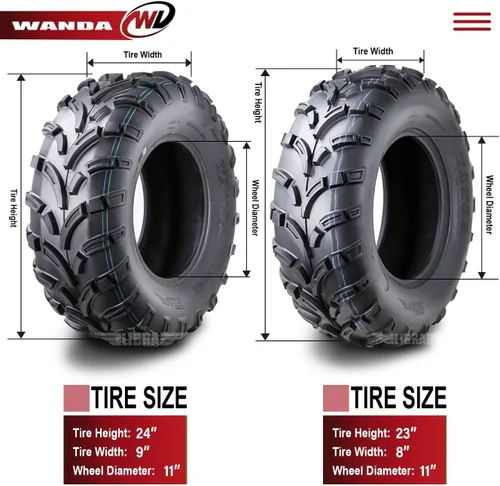 Vista 4 de WANDA - Neumáticos para UTV/ATV 23x8-11 delanteros y 24x9-11 traseros / 6PR P373 Lit Mud
