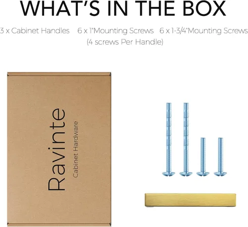 Vista 8 de Ravinte Paquete de 3 manijas cuadradas de gabinete de 3 pulgadas, acabado de latón cepillado, tiradores de accesorios de cocina de acero inoxidable