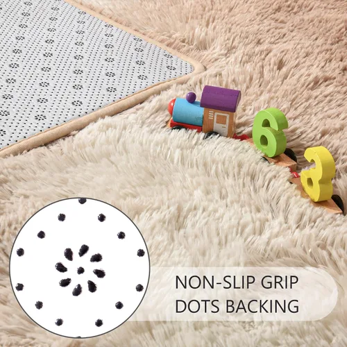 Vista 5 de Noahas Alfombras de Área Grandes y Esponjosas de 5x8 pies para Sala de Estar y Dormitorio, Alfombra Gruesa de Pelo Largo Beige y Blanca, Alfombra