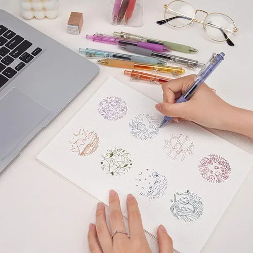 Vista 5 de WRITECH Bolígrafos de gel retráctiles de tinta de secado rápido 0.5mm punta redonda multicolor para escribir en diarios, dibujar, garabatear y tomar