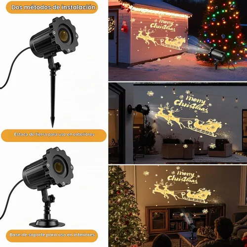 Vista 5 de Proyector de luces de Navidad dinámicas 3D para exteriores e interiores - Actualización 2025 Papá Noel en trineo Decoraciones de Navidad, luces