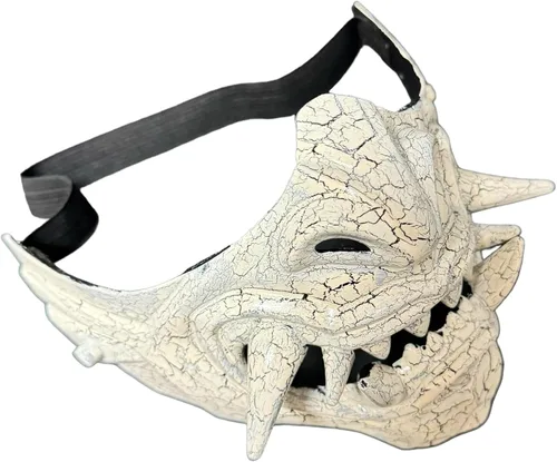 Vista 4 de Máscara de monstruo japonés Hannya Demon Oni Samurai Half Face Shield Crack Style Negro