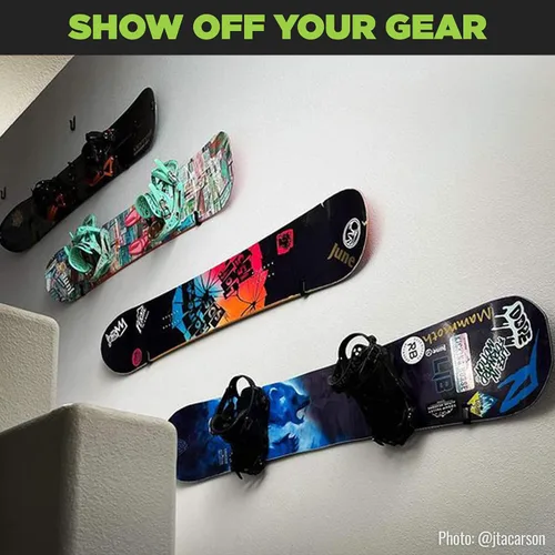 Vista 2 de HIDEit Mounts HBoard - Clips horizontales de montaje en pared para snowboard - American Company - Soporte de pared horizontal de acero negro y goma