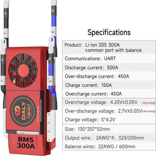 Vista 24 de DALY BMS 72V Li-ion 20S 30A Tablero de protección con cable de equilibrio de puerto común para panel solar autoconstruido, sistema de suministro