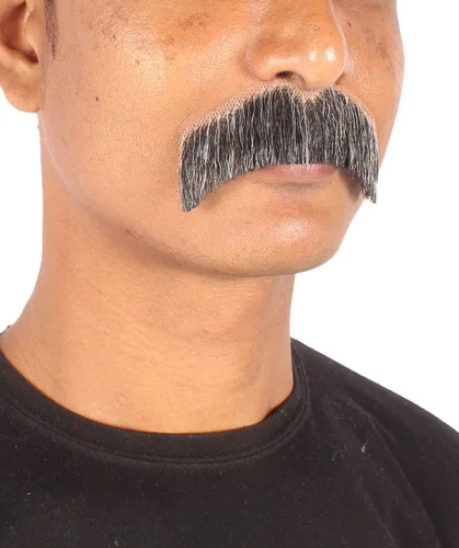 Vista 3 de HPO Hombres Cabello Humano Bigote Cosplay Pelo Facial (Gris)