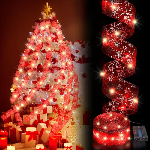 Vista 7 de Luces de cinta de Navidad 16.4 pies, cinta de árbol de Navidad con brillo, luces de cadena operadas a batería para interiores/exteriores
