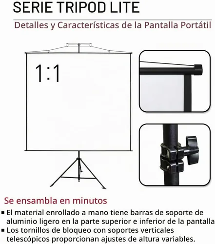 Vista 6 de Akia Screens Pantalla de proyector portátil 2 en 1 de 96 pulgadas con soporte y bolsa de transporte, trípode o montaje en pared, compatible