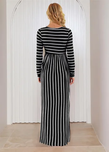 Vista 5 de Xpenyo Maternity Casual Dress Empire Waist Pregnancy Maxi Dresses with Pockets