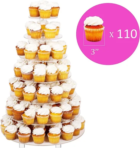 Vista 4 de Jusalpha® 8 Base de acrílico redonda para fiestas, casamientos, magdalenas. Torre para pastelería, charola para servir, exhibición de alimentos