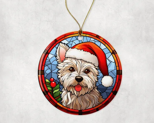 Vista 3 de West Highland Terrier - Adorno de cerámica de vitral de Navidad, adorno colgante para árbol de Navidad, adorno de vitral de perro, adorno religioso