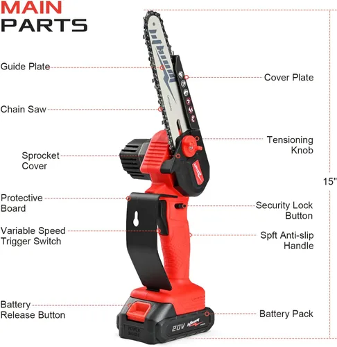 Vista 4 de Mini motosierra inalámbrica, portátil de 6 pulgadas, motosierra eléctrica de mano con una sola mano para cortar madera y trabajar la madera, mini
