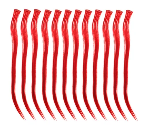 Vista 10 de SWACC 12 extensiones de cabello lacio de un color con clip, para mujer, extensiones de cabello sintético con rayas de color (rubio beige)