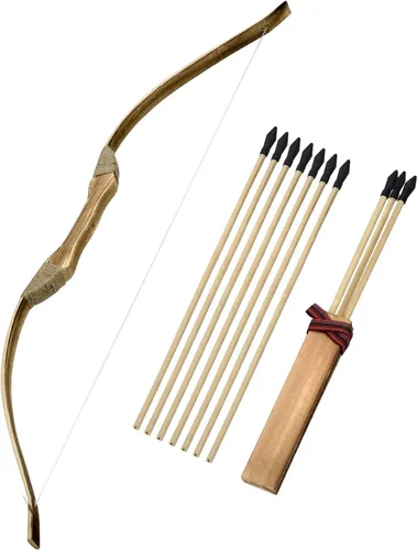 Vista 8 de Kids Bow and Arrow Set, 32 Inch Archery Set Handmade Wooden Toy Bow and Arrow for Kids 4-6 8-12, Cosplay Game Costume Prop Play, 1 Bows 1 Quivers