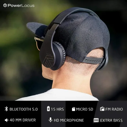 Vista 2 de PowerLocus - Audífonos Bluetooth sobre las orejas, auriculares inalámbricos plegables estéreo con cable y sin cable con micrófono incorporado, Micro