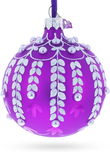 Vista 2 de Vides blancas entrelazadas en un adorno de Navidad de cristal de lavanda Dreamscape