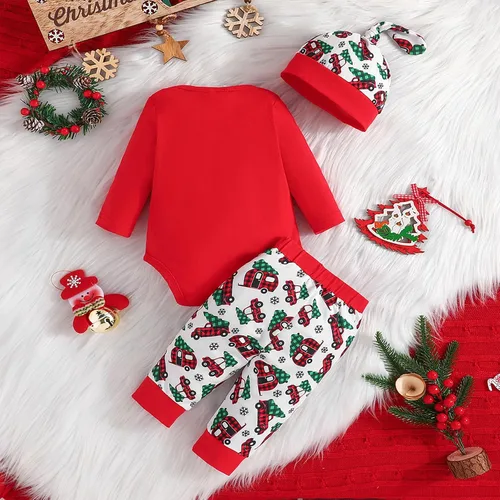 Vista 7 de Newborn Baby Boy Girl My First Christmas Outfits Sweatshirt Romper Long Pants Hat 3Pcs Xmas Fall Winter Clothes