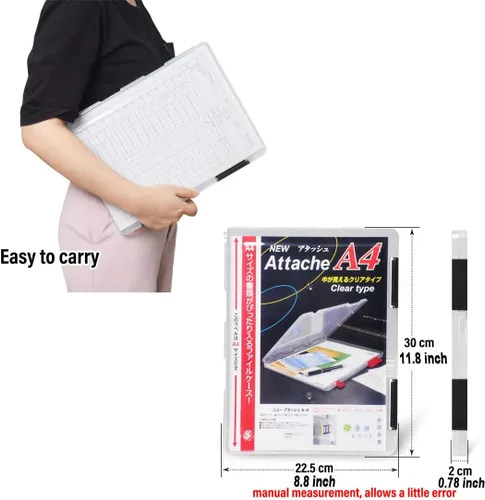 Vista 3 de Lemical PP resistente archivador impermeable transparente A4 archivo portátil caso proyecto caja de almacenamiento de plástico duradero doble Negro