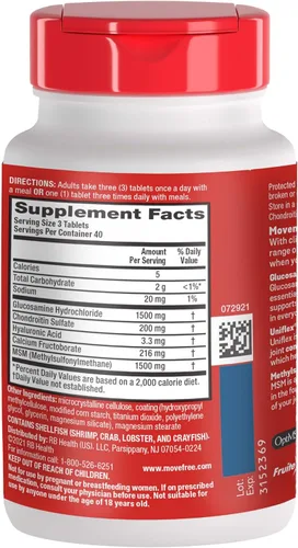Vista 8 de Move Free MSM 1500 mg (por porción) con glucosamina y condroitina - tabletas avanzadas de apoyo para articulaciones, para flexibilidad de movilidad