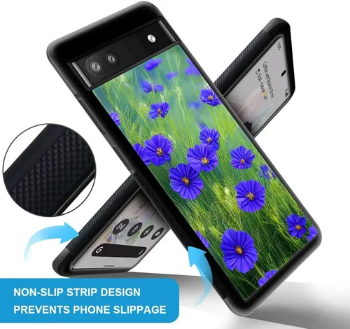 Vista 3 de CARLOCA Funda compatible con Google Pixel 6A, patrón de hierba de flores azules, ultra protección, a prueba de golpes, silicona suave, TPU