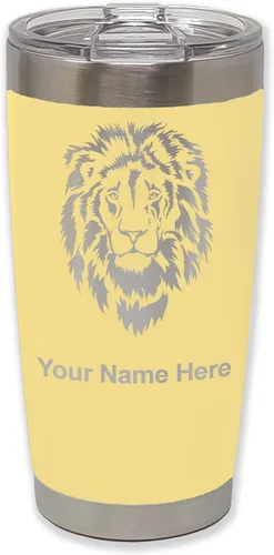 Vista 13 de LaserGram Vaso aislado al vacío de 20 onzas, cabeza de león, grabado personalizado incluido (negro)