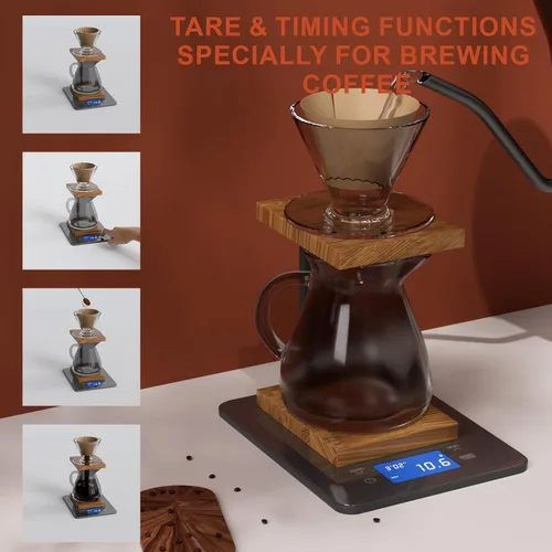 Vista 6 de MEGAWISE - Báscula de café con temporizador, escala digital de vertido, incrementos de 0.00 oz de hasta 17.64 oz, capacidad de 4.4 lbs, función