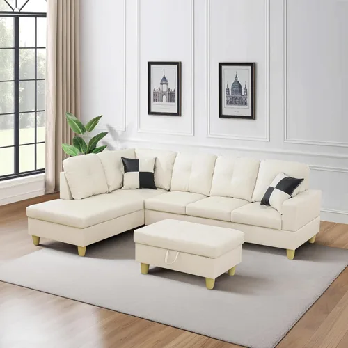 Vista 11 de Sofá en forma de L, sofás seccionales de piel sintética para sala de estar, moderno juego de muebles de sala de estar, sofá en 3 piezas