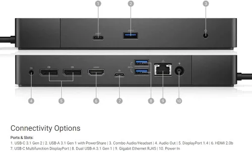 Vista 5 de Dell Estación de acoplamiento WD19 de 180 W (entrega de energía de 130 W) USB-C, HDMI, puerto dual DisplayPort, negro (KXFHC 0KXFHC 210-ARIQ)