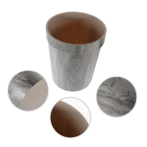 Vista 2 de ULTECHNOVO Sturdy Imitation Wood Grain Trash Can Kitchen Bathroom Waste Bin No Lid Modern Stylish Home Decor Office Accessory