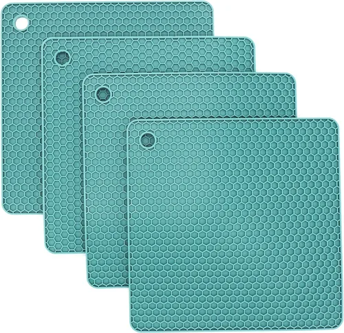 Vista 9 de Juego de 2 salvamanteles de silicona de 9 x 12 pulgadas, multiuso, antideslizantes, flexibles, duraderos, resistentes al calor, color rojo, verde