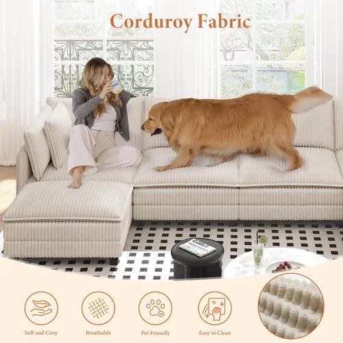 Vista 6 de Vesgantti Sofá Seccional en Forma de L Estilo Nube de 109", Cómodos Sofás Modulares Tapizados en Pana para Sala de Estar, Moderno Sofá Seccional