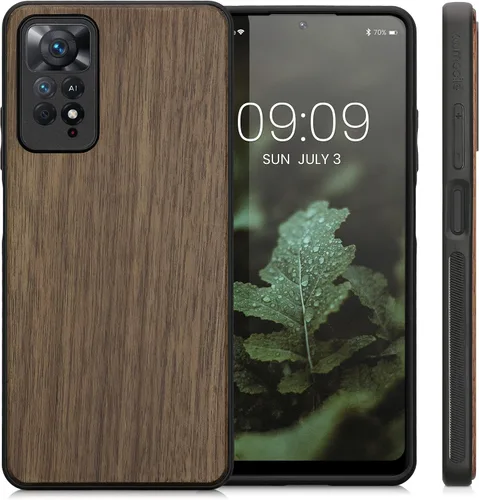Vista 4 de kwmobile Funda de madera real compatible con Xiaomi Redmi Note 11 Pro/Note 11 Pro (5G) / Note 12 Pro (4G), funda de madera dura con parachoques