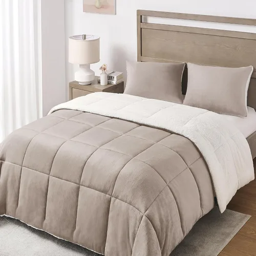 Vista 7 de Juego de edredón Basic Beyond Queen - Juego de edredón de lujo de forro polar sherpa para cama queen, juego de edredón de cama queen suave y cálido