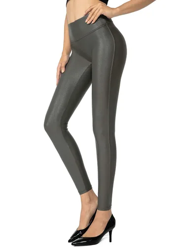 Vista 7 de SANTINY - Pantalones de cuero sintético de 25.5"/27" para mujer, leggings elásticos de cintura alta para mujer Beech Wood