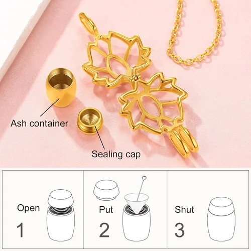 Vista 20 de FindChic Collares personalizados con urna para cenizas, barra vertical, gato, luna, reloj de arena, garra de perro, acero inoxidable, chapado en oro