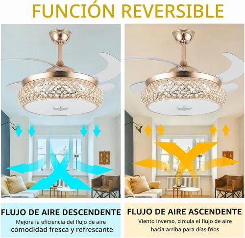 Vista 2 de WWahuayuan Ventilador de techo invisible retráctil de 42 pulgadas con luz y altavoz Bluetooth, candelabro ventilador Bluetooth moderno con control