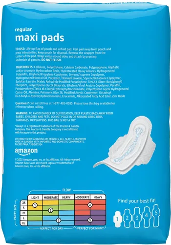 Vista 2 de Amazon Basics Almohadillas largas gruesas con alas para períodos, absorción regular, sin perfume, tamaño 1, 36 unidades (anteriormente Solimo)