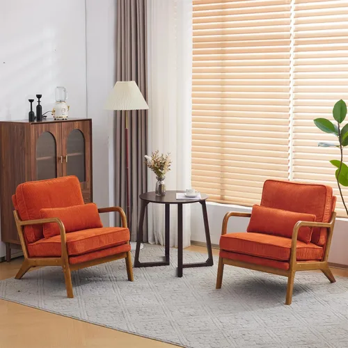Vista 15 de VINGLI Silla de Acento de Pana Premium Mejorada, Silla con Reposabrazos Tapizada, Cómoda Silla de Lectura de Madera Maciza con Almohada Lumbar