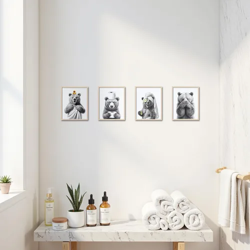 Vista 2 de OFJE Juego de 4 impresiones artísticas divertidas de oso para pared, divertidas imágenes de oso para baño, baño, baño, 8 x 10 pulgadas, sin marco