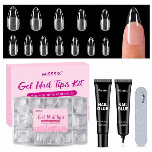 Vista 7 de Misssix Kit de puntas de uñas de gel de almendra corta, 432 puntas de uñas Corto