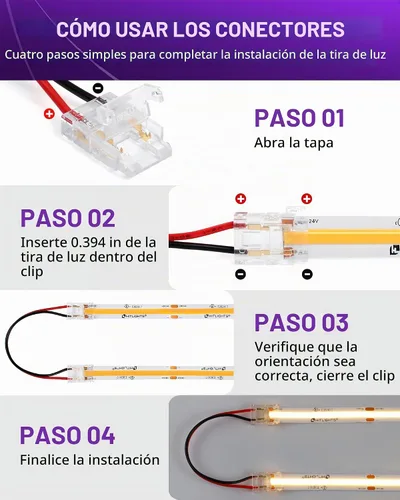 Vista 6 de HitLights El kit de conector de tira LED de 2 pines y 0.394 in incluye conector sin huecos, conectores de puente, conector de coleta, hembra de CC