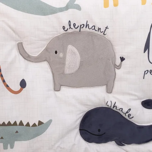 Vista 4 de NoJo Zoo Animals - Juego de cama para cuna de 4 piezas, color blanco y gris