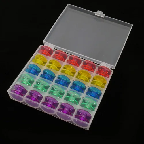 Vista 2 de Paquete de 25 bobinas de color Singer Clase 15 con caja de almacenamiento transparente