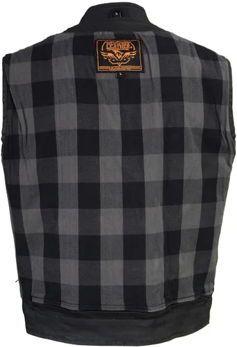 Vista 8 de Milwaukee Leather MDM3025 - Chaleco de motociclista con revestimiento encerado negro para hombre, estilo club, con cuello de camisa y cuello